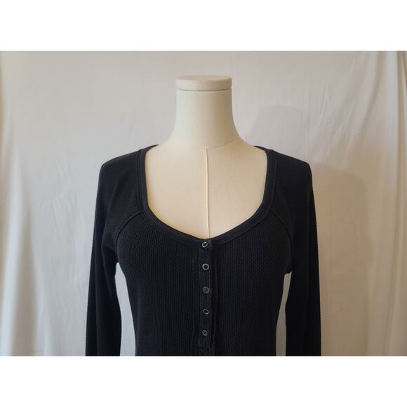 Free People Alpine Cuff Newbie Black Cotton Blend Thermal Top Y2K Small - Picture 3 of 6